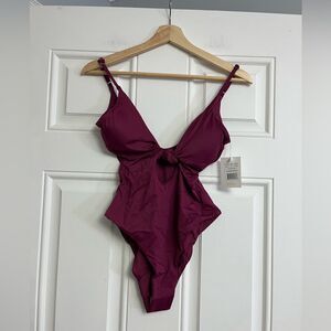 Andie Swim Santorini One Piece Swimsuit Cutout Low Back Plum Purple NWT Size S
